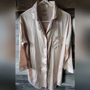 'Mrs.' Satin Button-Up Sleep Shirt - Champange
